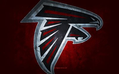 Atlanta Falcons, American football team, red stone background, Atlanta Falcons logo, grunge art, NFL, American football, USA, Atlanta Falcons emblem