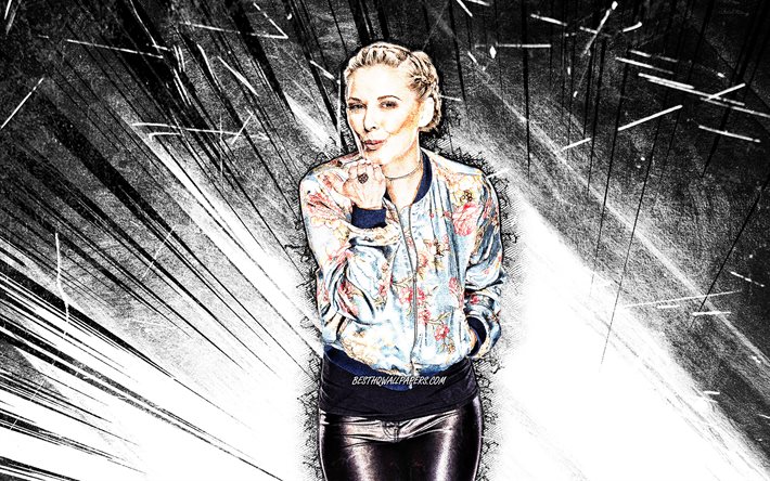 4k, Renee Young, grunge art, canadian actress, Renee Jane Good, brown abstract rays, canadian celebrity, Renee Young 4K