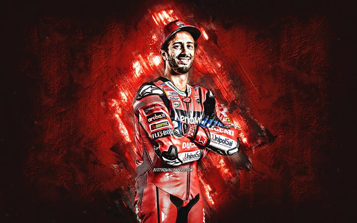 Andrea Dovizioso, Ducati Team, italialainen moottoripy&#246;r&#228;ilij&#228;, MotoGP, punainen kivitausta, muotokuva, MotoGP World Championship