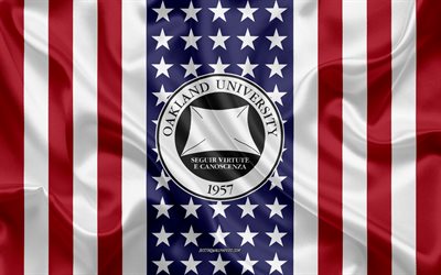 Oakland University Emblem, American Flag, Oakland University logo, Rochester Hills, Michigan USA, Oakland University
