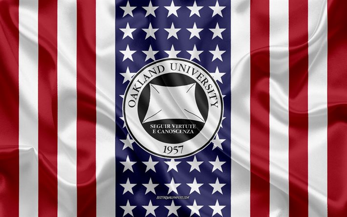 Oaklandin yliopiston tunnus, Yhdysvaltain lippu, Oaklandin yliopiston logo, Rochester Hills, Michigan USA, Oakland University