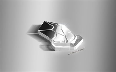 Lisk 3D silver logo, Lisk, cryptocurrency, gray background, Lisk logo, Lisk 3D emblem, metal Lisk 3D logo