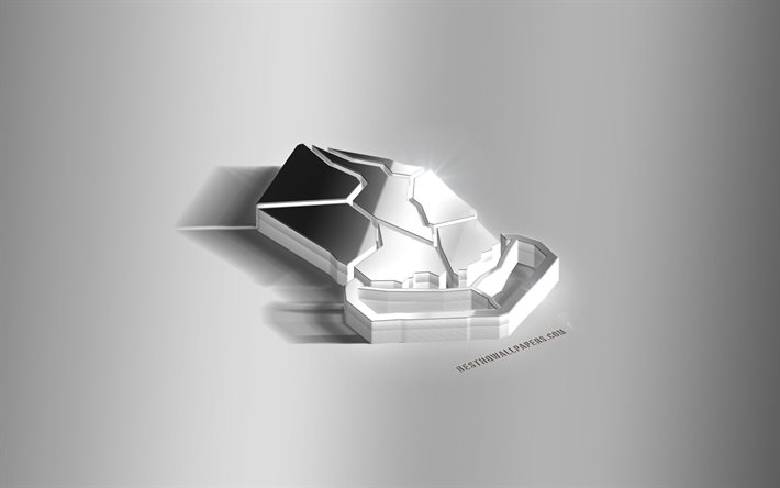 Lisk 3D silverlogotyp, Lisk, kryptovaluta, gr&#229; bakgrund, Lisk-logotyp, Lisk 3D-emblem, metall Lisk 3D-logotyp