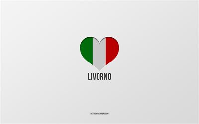 Amo Livorno, citt&#224; italiane, sfondo grigio, Livorno, Italia, cuore bandiera italiana, citt&#224; preferite, Love Livorno