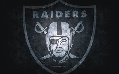 Las Vegas Raiders, American football team, black stone background, Las Vegas Raiders logo, grunge art, NFL, American football, USA, Las Vegas Raiders emblem