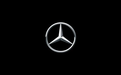 Mercedes-Benz logo, black background, Mercedes emblem, Mercedes logo on a black background, car brands