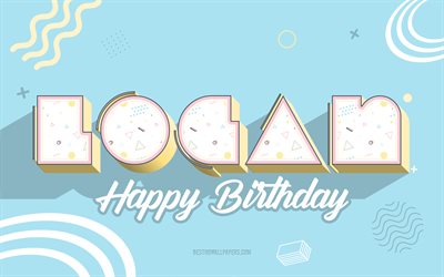 Happy Birthday Logan, Blue Birthday 3d Background, Logan, Blue Background, Happy Logan birthday, Logan Birthday