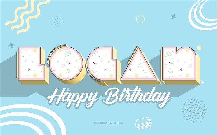 お誕生日おめでとうローガン, 青い誕生日の3D背景, ローガンCity in Utah USA, 青い背景, ローガンの誕生日おめでとう, ローガンの誕生日