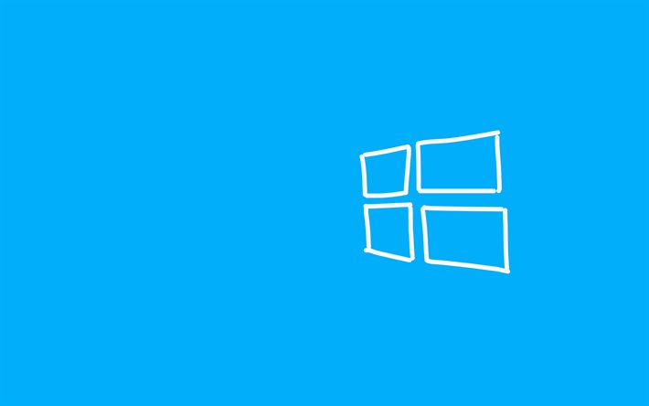 Windows 10-logotyp, bl&#229; bakgrund, vit Windows-logotyp, Windows 10, vit kreativ Windows-logotyp, Windows