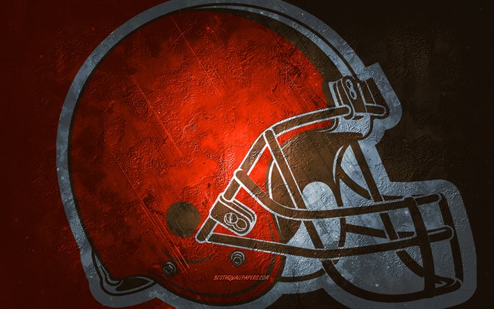 Cleveland Browns, squadra di football americano, sfondo in pietra arancione, logo Cleveland Browns, arte grunge, NFL, football americano, USA, emblema dei Cleveland Browns
