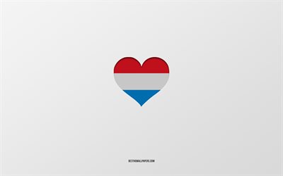 Eu amo Luxemburgo, pa&#237;ses europeus, Luxemburgo, fundo cinza, cora&#231;&#227;o da bandeira luxemburgu&#234;s, pa&#237;s favorito, Amor Luxemburgo