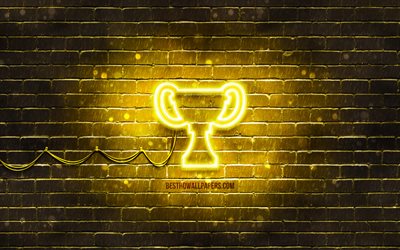 Award Cup neon icon, 4k, yellow background, neon symbols, Award Cup, neon icons, Award Cup sign, sports signs, Award Cup icon, sports icons