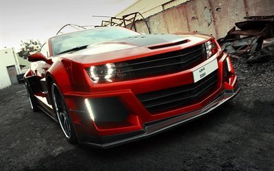 Chevrolet Camaro, auto sportive, tuning, rosso Camaro, Chevrolet rosso