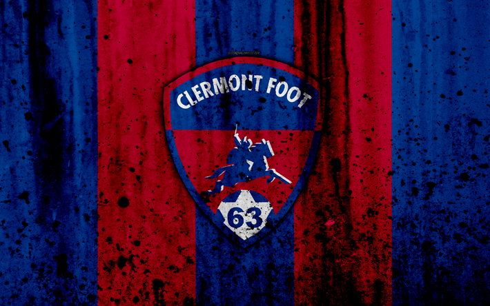 FC Clermont, 4k, logo, Ligue 2, textura de pedra, Fran&#231;a, Clermont Foot, grunge, futebol, clube de futebol, Liga 2, Clermont FC