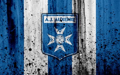 FC Auxerre, 4k, logo, Ligue 2, stone texture, France, AJ Auxerre, grunge, soccer, football club, Liga 2, Auxerre FC