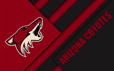 Arizona Coyotes, 4k, malzeme tasarımı, logo, NHL, siyah bordo soyutlama, hatları, Amerikan hokey kul&#252;b&#252;, Glendale, Arizona, ABD Ulusal Hokey Ligi