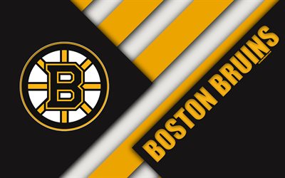 Boston Bruins, 4k, malzeme tasarım, siyah sarı soyutlama, logo, NHL, &#231;izgiler, Amerikan hokey kul&#252;b&#252;, Boston, Massachusetts, ABD Ulusal Hokey Ligi