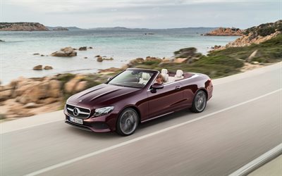 Mercedes-Benz E-Class, 2018, burgundy cabriolet, New cars, luxury cabriolet, top view, Mercedes