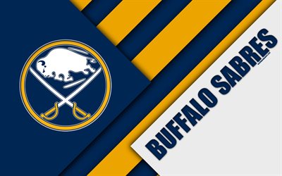 Buffalo Sabres, 4k, material design, logo, NHL, blu bianche astrazione, linee, American hockey club, Buffalo, NY, stati UNITI, National Hockey League