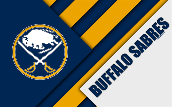 Buffalo Sabres, 4k, material design, logo, NHL, blue whitewashed abstraction, lines, American hockey club, Buffalo, NY, USA, National Hockey League
