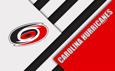 Carolina Hurricanes, 4k, dise&#241;o de material, logotipo, NHL, rojo, blanco abstracci&#243;n, de l&#237;neas, de la American hockey club, Raleigh, Carolina del Norte, estados UNIDOS, Liga Nacional de Hockey