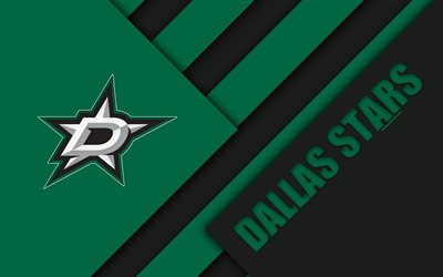 Dallas Stars, 4k, dise&#241;o de material, logotipo, NHL, verde, negro abstracci&#243;n, de l&#237;neas, de la American hockey club, Dallas, Texas, estados UNIDOS, Liga Nacional de Hockey