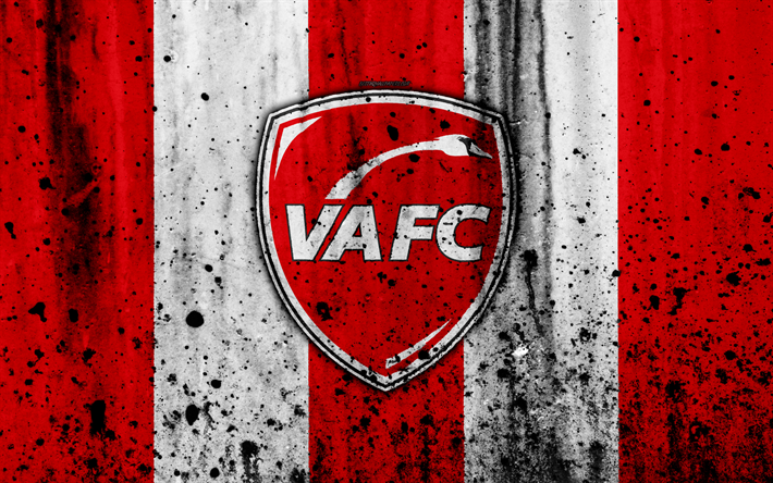 FC Valenciennes, 4k, logo, Ligue 2, stone texture, France, VAFC, Valenciennes, grunge, soccer, football club, Liga 2, Valenciennes FC