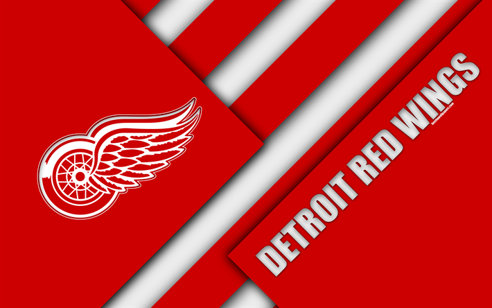 Detroit Red Wings, 4k, materiaali suunnittelu, Detroit, Michigan, USA, logo, NHL, abstraktio, punainen, linjat, American hockey club, National Hockey League