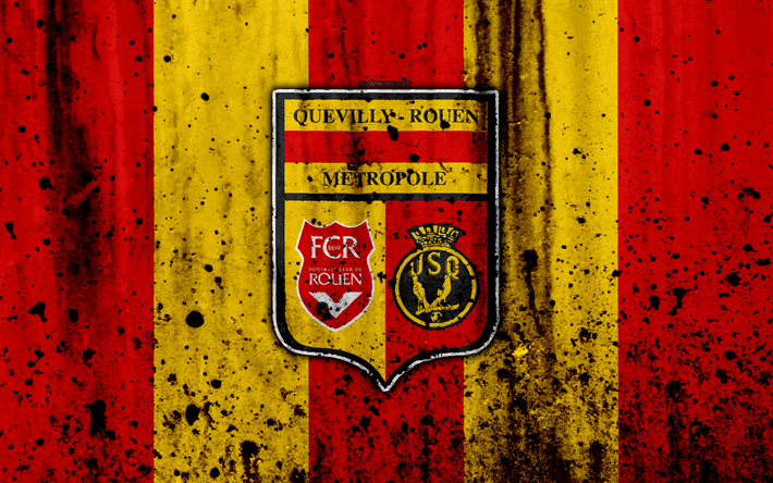 FC Rouen, 4k, logotipo, Ligue 2, FCR, stone texturas, Francia, Rouen, shoegazing, f&#250;tbol, club de f&#250;tbol, la Liga 2