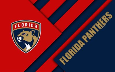 Florida Panthers, 4k, materiaali suunnittelu, logo, NHL, punainen sininen abstraktio, linjat, American hockey club, Sunrise, Florida, USA, National Hockey League