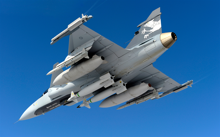 Saab JAS 39 Gripen, Swedish military aircraft, fighter, 4k, Swedish Air Force, modern military aviation