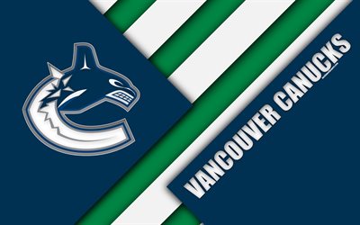 Vancouver Canucks, 4k, malzeme tasarımı, logo, NHL, mavi soyutlama, hatları, hokey kul&#252;b&#252;, Vancouver, British Columbia, Kanada, ABD, Ulusal Hokey Ligi