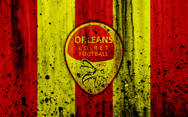 FC Orleans, 4k, logotyp, Ligue 2, sten struktur, Frankrike, OSS Orleans, grunge, fotboll, football club, Liga 2, Orleans FC