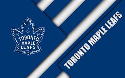 Toronto Maple Leafs, 4k, material design, logo, NHL, blue white abstraction, lines, hockey club, Toronto, Ontario, Canada, USA, National Hockey League