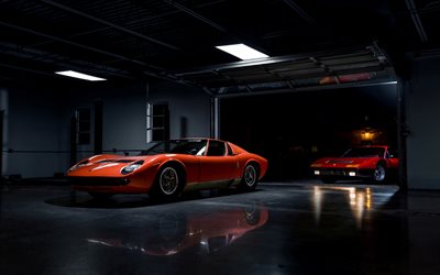 Lamborghini Miura, Ferrari 365 BB, retro, autos deportivos, autos cl&#225;sicos, autos italianos, garaje