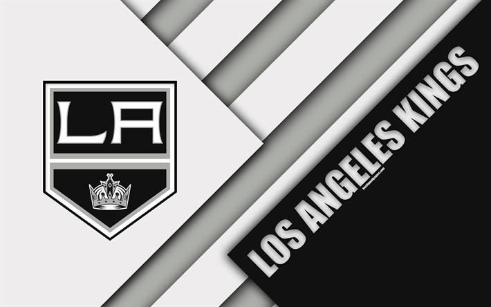 Los Angeles Kings, 4k, materiaali suunnittelu, logo, NHL, musta ja valkoinen abstraktio, linjat, American hockey club, Los Angeles, California, USA, National Hockey League