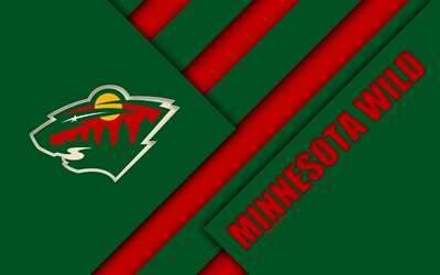 Minnesota Wild, 4k, malzeme tasarımı, logo, NHL, Yeşil, Kırmızı soyutlama, hatları, Amerikan hokey kul&#252;b&#252;, Minnesota, ABD Ulusal Hokey Ligi