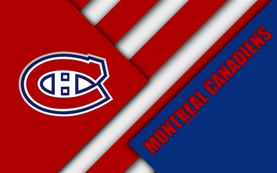 Montreal Canadiens, 4k, material design, logo, NHL, blu, rosso, astrazione, linee, l&#39;hockey club, Montreal, Quebec, Canada, stati UNITI, National Hockey League