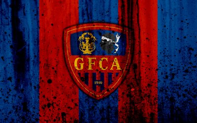 FC Gazelec Ajaccio, 4k, logo, Ligue 2, pietra, texture, ASNL, Francia, Gazelec Ajaccio, il grunge, il calcio, il football club di Ligue 2, Gazelec Ajaccio FC