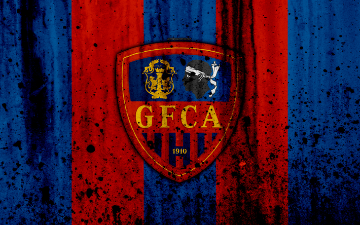 2 2 FC Gazelec Korsika, 4k, logo, İzle, taş doku, ASNL, Fransa, Gazelec Korsika, grunge, futbol, futbol kul&#252;b&#252;, Gazelec Ajaccio FC