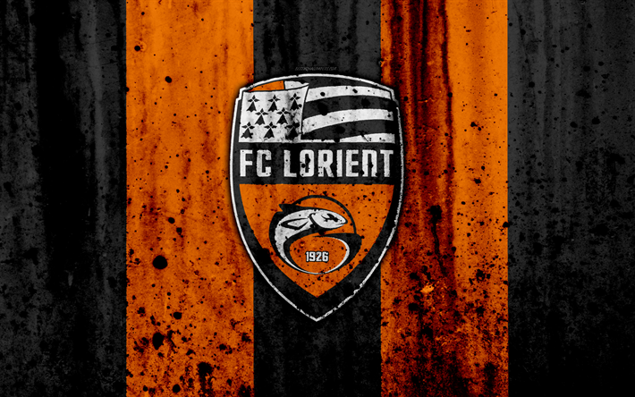 FC Lorient, 4k, logo, Ligue 2, pietra, texture, Francia, Lorient, grunge, calcio, squadra di calcio, Liga 2
