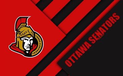 Ottawa Senat&#246;rler, NHL, 4k, malzeme tasarımı, logo, kırmızı, siyah, soyutlama, &#231;izgiler, hokey kul&#252;b&#252;, Ottawa, Kanada, ABD, Ulusal Hokey Ligi