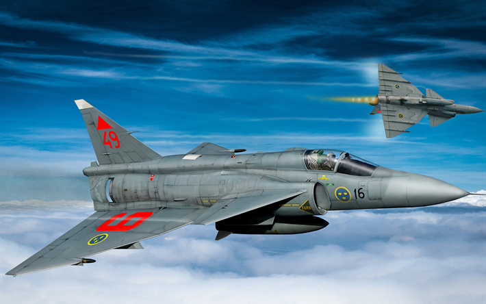 Saab 37 Viggen, su&#233;dois de chasse, 4k, la Force A&#233;rienne su&#233;doise, l&#39;avion de combat