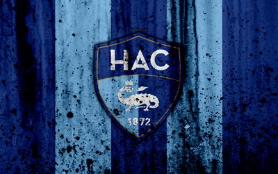 FC Havre, 4k, logo, Ligue 2, textura de pedra, Fran&#231;a, Le Havre AC, grunge, futebol, clube de futebol, Liga 2, Havre FC