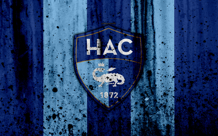 FC Havre, 4k, logo, Ligue 2, stone texture, France, Le Havre AC, grunge, soccer, football club, Liga 2, Havre FC