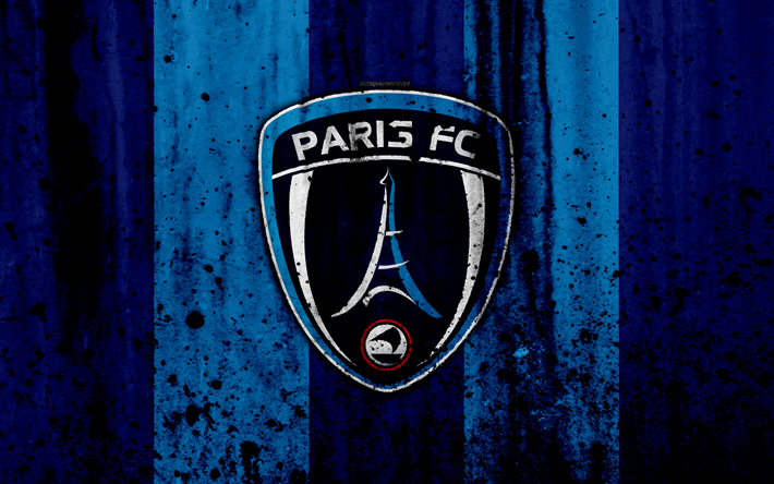 FC de Paris, 4k, le logo de la Ligue 2, la texture de pierre, de France, de Paris, de grunge, de football, club de football, Liga 2, Paris FC
