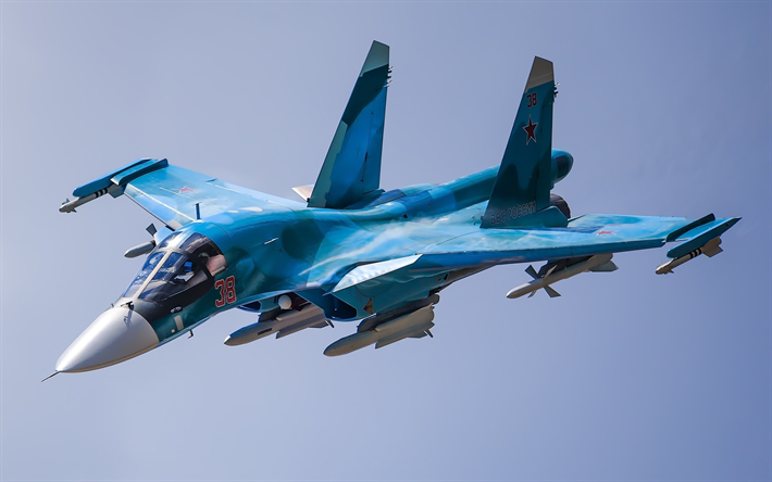 Sukhoi Su-34, fighter-bomber, strike aircraft, Russian military aircraft, Russian Air Force, 4k
