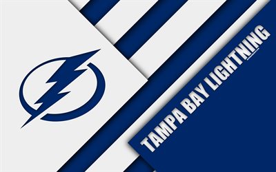 Tampa Bay Lightning, NHL, 4k, materiaali suunnittelu, Clearwater, Florida, USA, logo, sininen abstraktio, linjat, American hockey club, National Hockey League