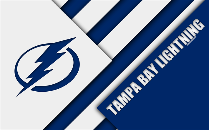 Tampa Bay Lightning, NHL, 4k, dise&#241;o de materiales, Clearwater, Florida, estados UNIDOS, logotipo, azul abstracci&#243;n, de l&#237;neas, de la American hockey club, Liga Nacional de Hockey