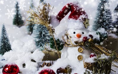 mu&#241;eco de nieve, navidad, 2018, invierno, nieve, A&#241;o Nuevo, Navidad, decoraciones